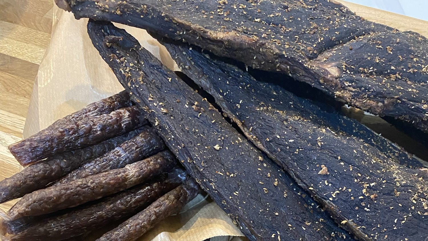 Droëwors alongside whole biltong