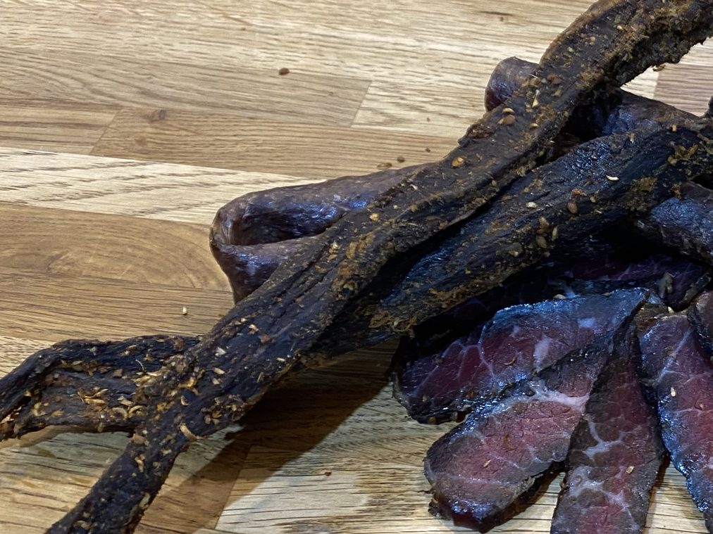 Seasoned beef strips and sliced biltong from our range